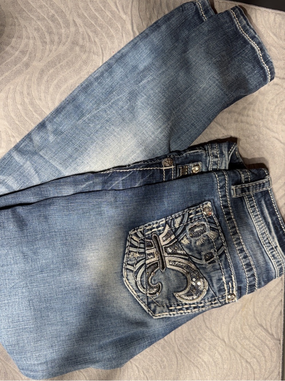 Miss Me Light Blue Skinny Jeans with Embellished Pocket